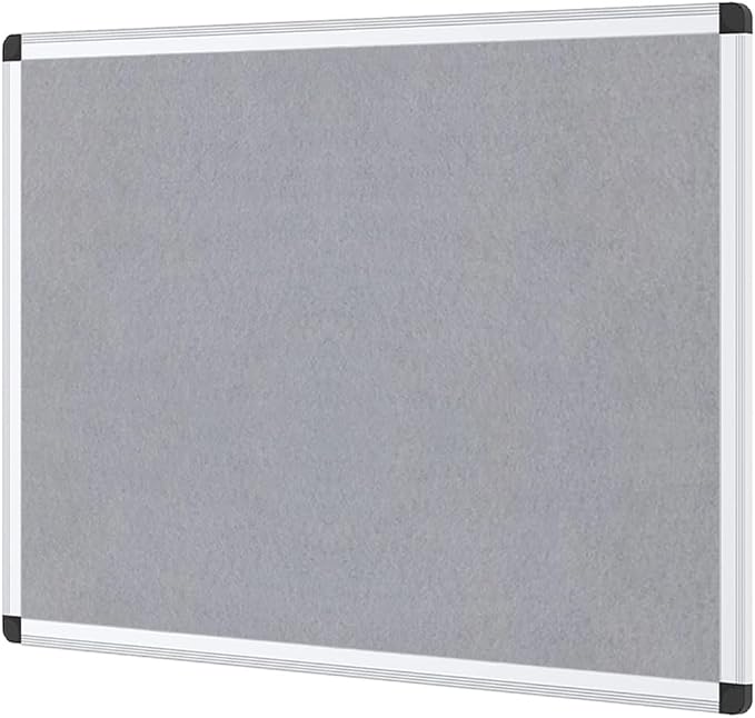 VIZ-PRO Notice Board Felt Gray, 36 X 24 Inches, Silver Aluminium Frame