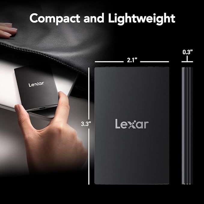 Lexar 2TB SL500 Portable SSD, Up to 2000MB/s, Compatible w/Type-C Laptops, iPhone 15/16, Smartphones, Tablets, PS5, Xbox, USB 3.2 Gen 2x2, Slim & Lightweight, External SSD, Black (LSL500X002T-RNBNU)