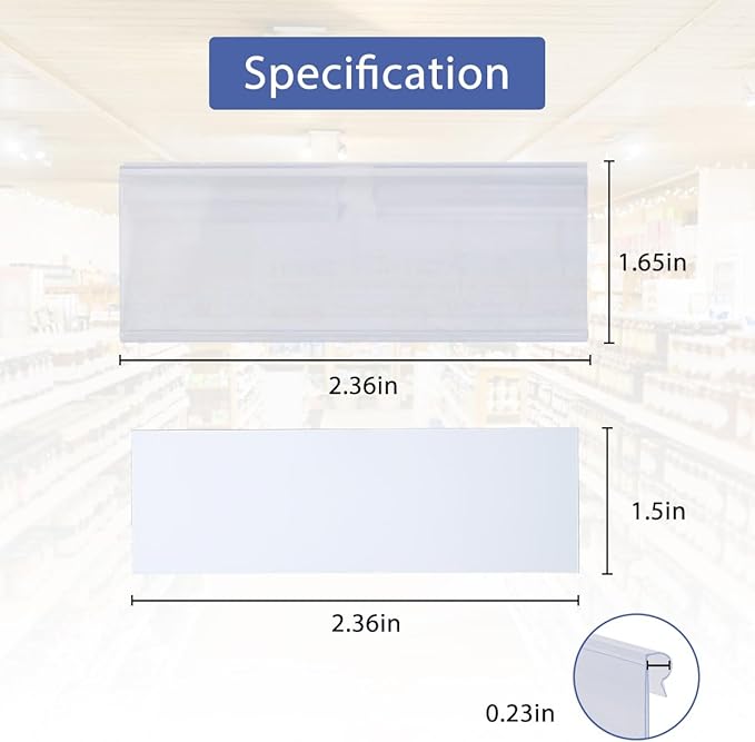 Diteje 20 Pack Plastic Wire Shelf Label Holder,Shelving Rack Retail Sign Hook Labels Clip On with Paper Inserts,2.36x1.50inch