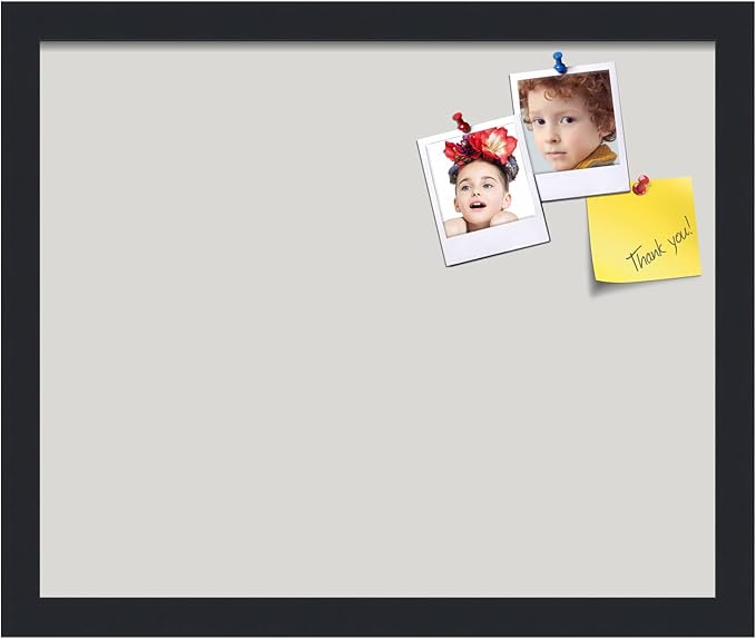 PinPix 17x14 Inch Cork Bulletin Board. This Decorative Framed Pin Board Comes with Light Stone Design and a Satin Black Frame. Ideal for Home Office Decor or Message Board (PinPix-1809)