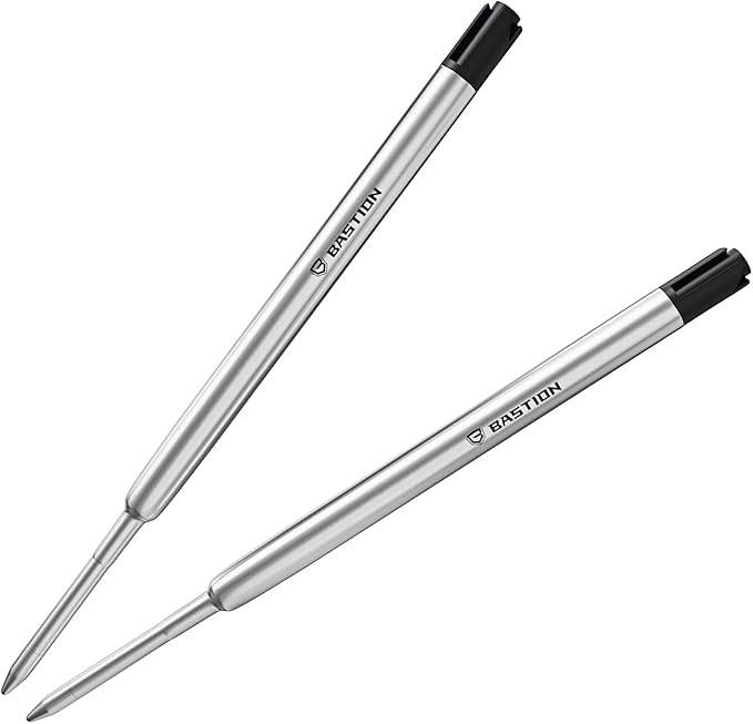 BASTION® Premium Pen Refill, Deeply Pigmented Ink for All Bastion Bolt Action Luxury Pens, Standard Ink Refill with 0.55mm Fine Tip - Black Gel, 2 PCs