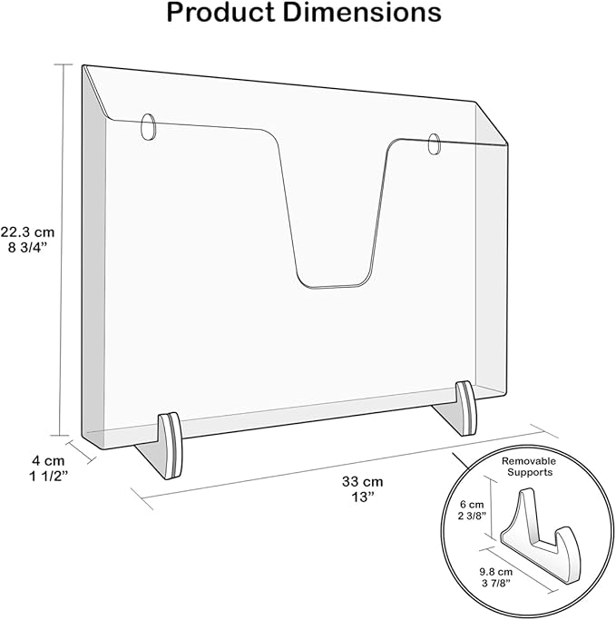 Acrimet Pocket File Holder Horizontal Design Brochure Display (for Wall Mount or Countertop Use) (Removable Supports Included) (Letter Size) (Clear Blue Color)