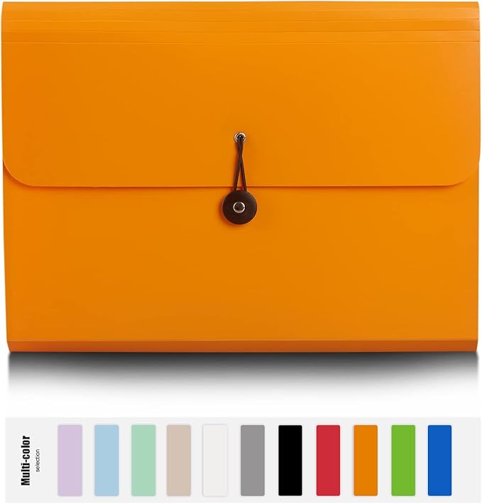 Expanding File Folder, 13 Pockets, Orange, Polypropylene for Work, School, Home, Office