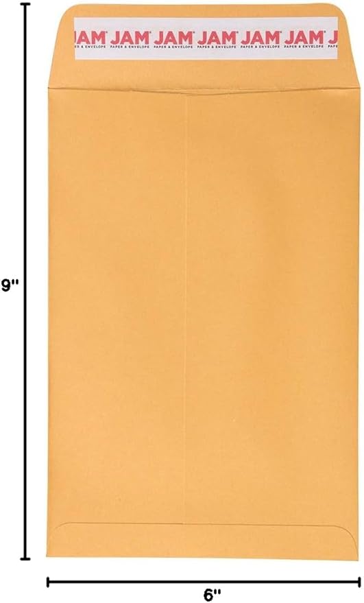 JAM PAPER 6 x 9 Open End Catalog Envelopes with Peel and Seal Closure - Brown Kraft Manila - 100/Pack