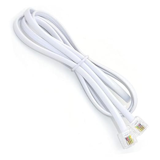Telephone Extension Cable, 5ft/1.5m Phone Modem Cable with Wire RJ11 Male to RJ11 Male 6P4C Modular Plug for Landline, Telephone, Fax Machine (White)