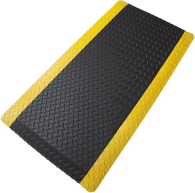 Rhino Mats, American Classic Diamond Anti-Fatigue Mats, Industrial Ergonomic Comfort Standing Mat for Work, Home, Garage, Office, Kitchen or Anywhere (Black/Yellow 1" Thick, 3 FT. x 23 FT.)