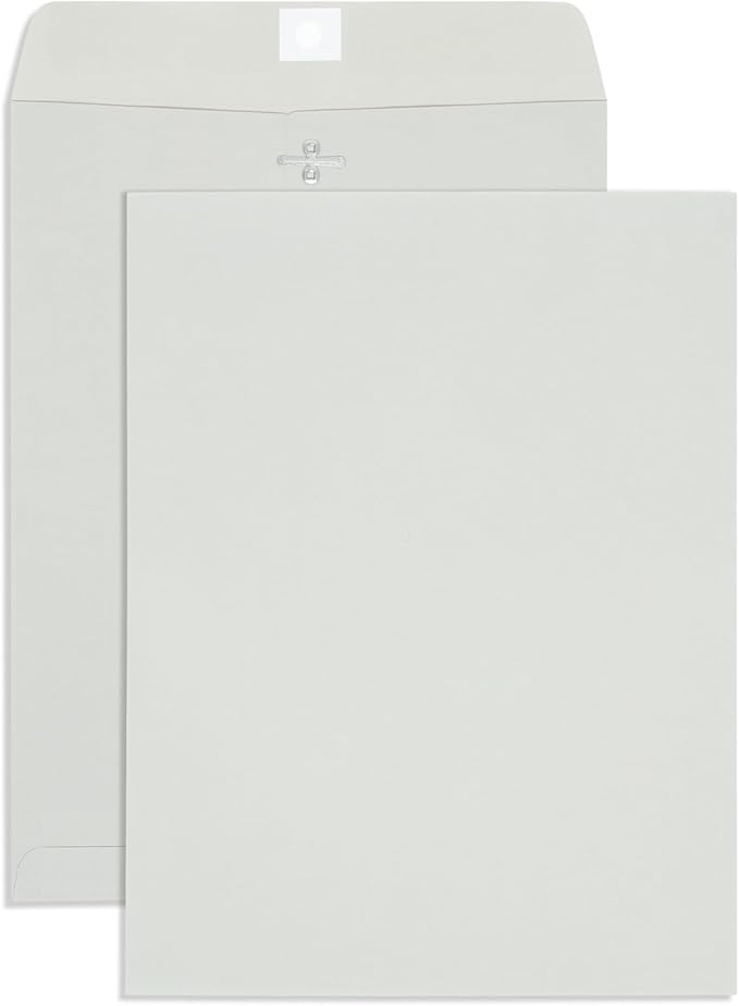 Blue Summit Clasp Envelopes, 10 x 13-Inch, Thick 28lb Gray Kraft Paper, Clasp with Gummed Seal, 100 Envelopes