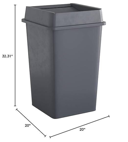 35 Gallon Grey Square Commercial Trash Can with Lid