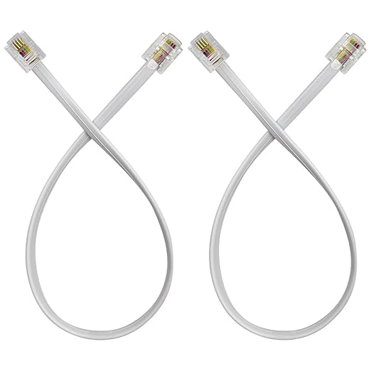Phone Cable 1 Foot Short Telephone Line Cord with RJ11 6P4C Connectors for Landline Phone, Fax Machine and Modem, for Both in-Wall and Out-Wall Using, White, 2 Pack, AV04222
