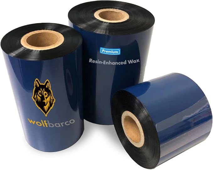 24 Rolls Wolfbarco 3.5" x 1476' (89mm x 450m) Black Premium Resin-Enhanced Wax Thermal Transfer Ribbon Compatible with Zebra,TEC, INTERMEC,Citizen,TSC,GODEX,ARGOX Printers
