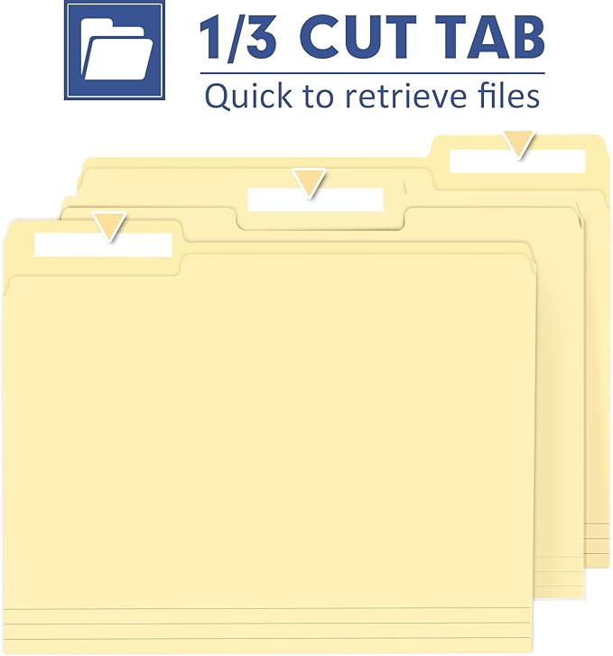 File Folder, PANDRI 270 Pack File Folder, 1/3 Cut Tab, Letter Size, Filing Folder for Office School Business, Manila