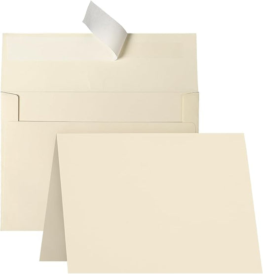 Cream Blank Cards and Envelopes, Goefun 5x7 Folded Ivory Cardstock and A7 Envelopes Self Seal 100 Pack for Wedding, Invitations, DIY Greeting Cardstock, Thank You Cards & All Occasion
