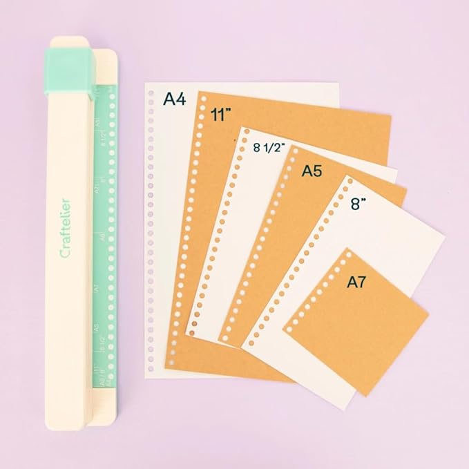 Craftelier - 30 Holes Binding Machine for Planners - A4, A5, A6, A7 and US Letter Size Formats - Includes 6 Spines of Pastel Tones - 5 Sheet Capacity Punch for Notebooks Making and Scrapbooking