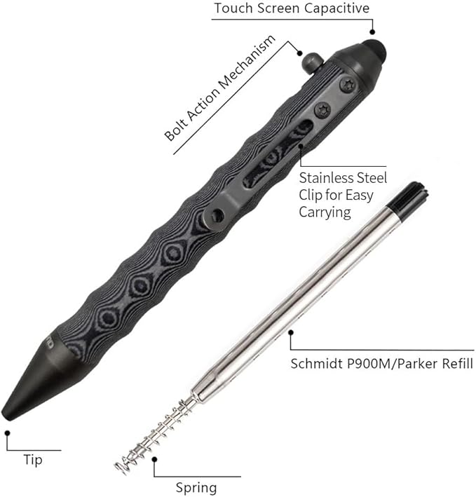 Cool Hand 4.5'' EDC Ballpoint Ink Refillable Bolt Action Tactical Pens Stylus for Touch Screen, Ergonomic Grip, Hold in Texture with Finger Grooves