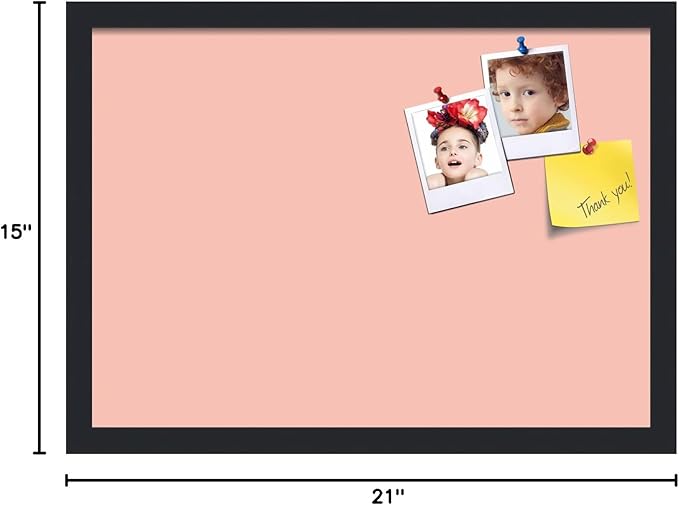 PinPix 21x15 Inch Cork Bulletin Board. This Decorative Framed Pin Board Comes with Pink Pastel Design and a Satin Black Frame. Ideal for Home Office Decor or Message Board (PinPix-1813)