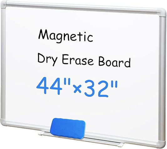 DEVELOP Magnetic White Board Dry Erase, 32 x 44 Inch, Dry Erase Board Aluminum Frame for Wall, Hanging Whiteboard with Detachable Marker Tray for Planning, Kitchen, Memo, School, Home, Office