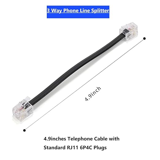 RJ11 Cable 3 Way Telephone Splitter 3 Pack, Black, Splitter 6P4C Connector Phone Line Cord Adapter with Cable for Landline Telephone Wire, Suitable for Telephone, Fax Machine