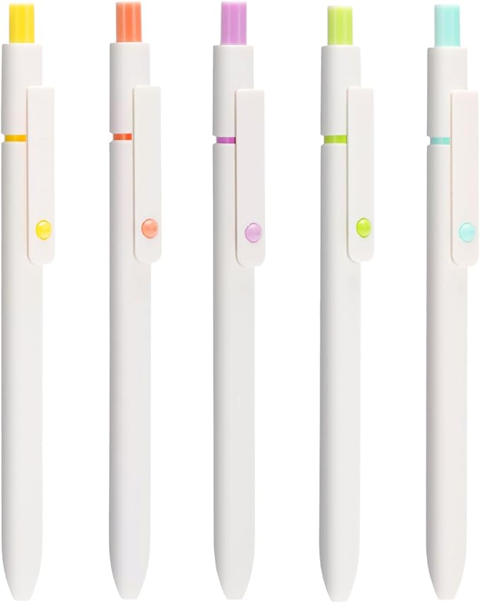 5PCS Zennyth Retractable Gel Pens Set, Quick Dry Black Ink Fine Point Roller Ball Gel Ink Pen for Smooth Writing (Pearl White)