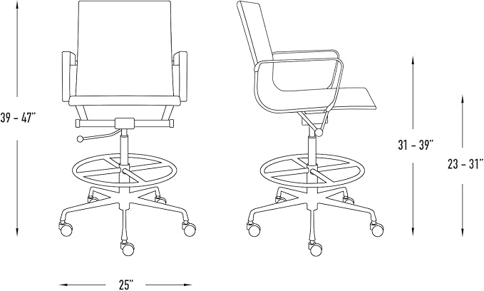 Laura Davidson Furniture SOHO II Ribbed Drafting Chair for Standing Desks, Standing Desk Chair - Ergonomically Designed, Commercial Grade Draft Height, Arm Rest & Cushion, Made of Faux Leather, Blue