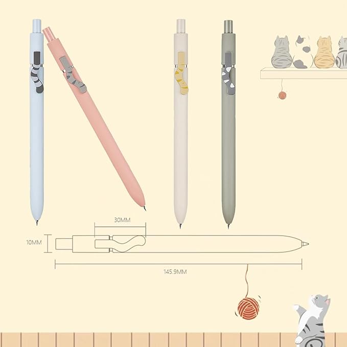 4Pcs Gel Pens, 0.5mm Black Ink Pen Retractable Fine Point Smooth Writing Pens, Aesthetic Office School Supplies, Desk Accessories Nursing Pen for Journaling Note Taking, Small Gifts for Women Men(Cat)