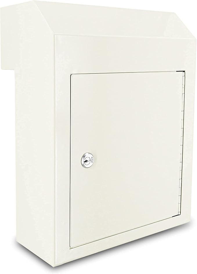 Pochar Door Drop Box for Mail, Rent, Deposit, and Night Key - Door Mount Locking Mailbox with Rear Access Through The Door (10.5'' x 2.25'' Mail Slot) (12'' x 4.25'' x 15'' (Rainproof), (Beige)