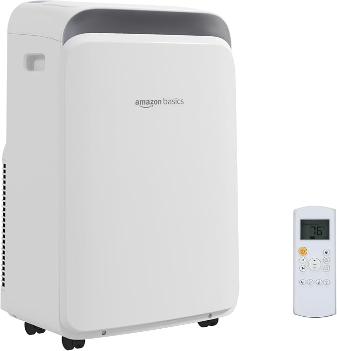 Amazon Basics 3-In-1 Portable Air Conditioner, 10000 BTU (ASHRAE), Cools Up to 450 Sqf, Portable AC with Cool/Dry (Dehumidifier)/Fan-Only Functions, Auto Mode, Sleep Mode, Timer, White