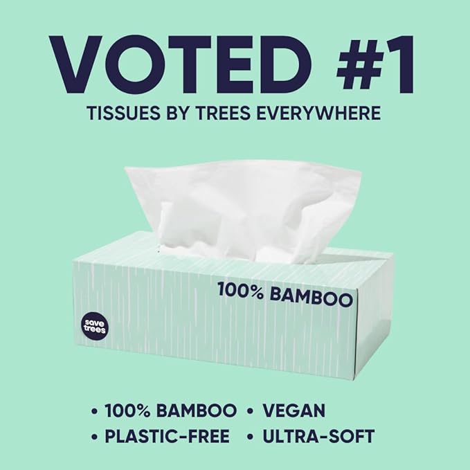 Bamboo Facial Tissues - 4 Boxes of Eco-Friendly, 3-Ply Hypoallergenic Tissues, 90 Sheets per Box, FSC Certified, Plastic-Free Packaging, Soft & Gentle for Home Use