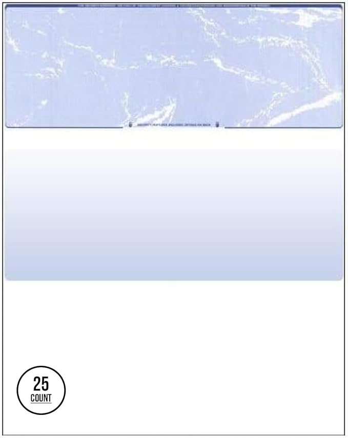 Compuchecks Check on Top Blank Check Paper - 25 Pack, Quick-Books & Laser Printer Compatible - Security Business Checks with Voucher - 8.5" x 11" Blue Marble