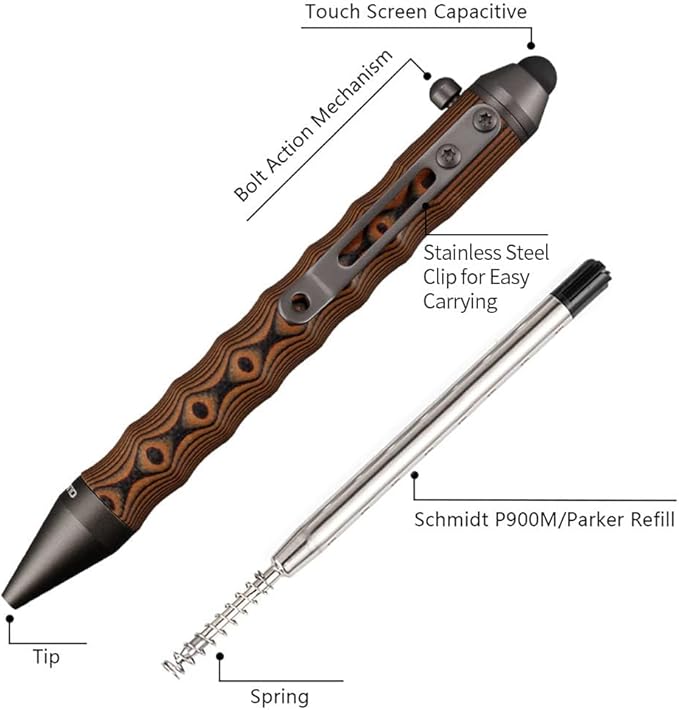 Cool Hand 4.5'' Bolt Action Pens, EDC Ballpoint Ink Refillable, Stylus for Touch Screen, Ergonomic Grip, Hold in Texture with Finger Grooves