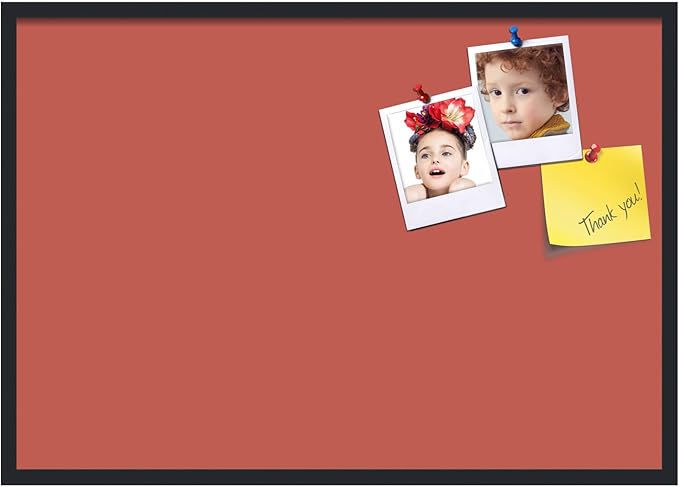 PinPix 40x28 Inch Cork Bulletin Board. This Decorative Framed Pin Board Comes with Crimson Pastel Design and a Satin Black Frame. Ideal for Home Office Decor or Message Board (PinPix-1807)