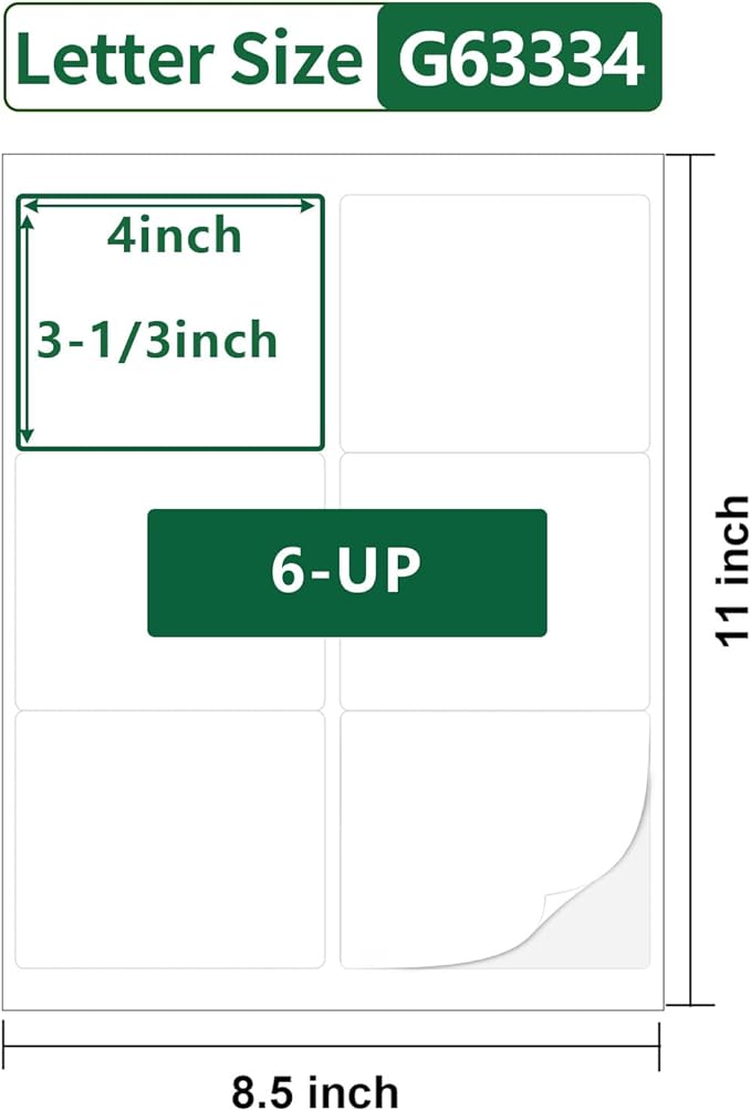Address Labels 3-1/3”×4”,40 Sheets,6-UP,Large Address Labels for Laser/Inkjet Printers,Shipping Address Labels Compatible with 5164,5264 and 8164 Labels, Matte White,Letter Size