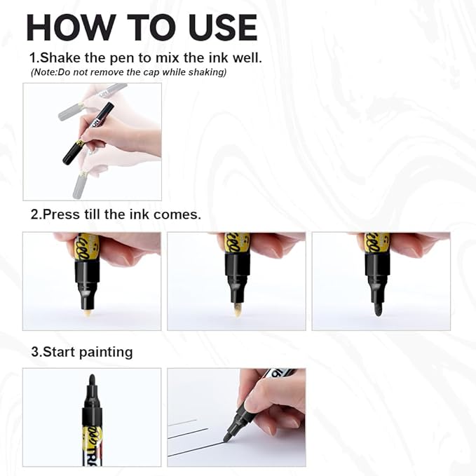 TRANSON 2 Black Paint Markers for Fabric Rock Craft Diy Painting Medium Tip Oil Based Waterproof