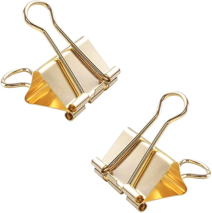 Medium Binder Clips Width 1.25 Inch Capacity 0.6 Inch Gold 24 PCS, Binder Clips 32mm for Teacher School Office and Business