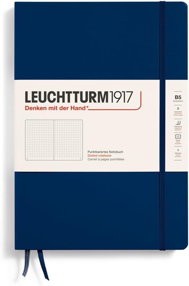 LEUCHTTURM1917 - Notebook Hardcover Composition B5-219 Numbered Pages for Writing and Journaling (Navy, Dotted)