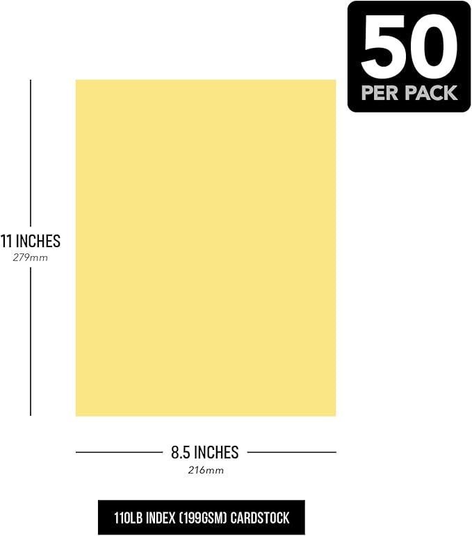 8.5 x 11" Buff Pastel Color Cardstock Paper - Great for Arts and Crafts, Wedding Invitations, Cards and Stationery Printing | Medium to Heavy Card Stock 110lb Index (199gsm) | 50 Sheets per Pack