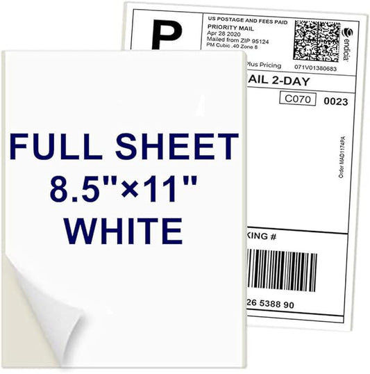 8.5" x 11" Shipping Labels Full Sheet Labels, Self Adhesive Printable White Sticker Paper for Laser & Ink Jet Printers (100 Labels)