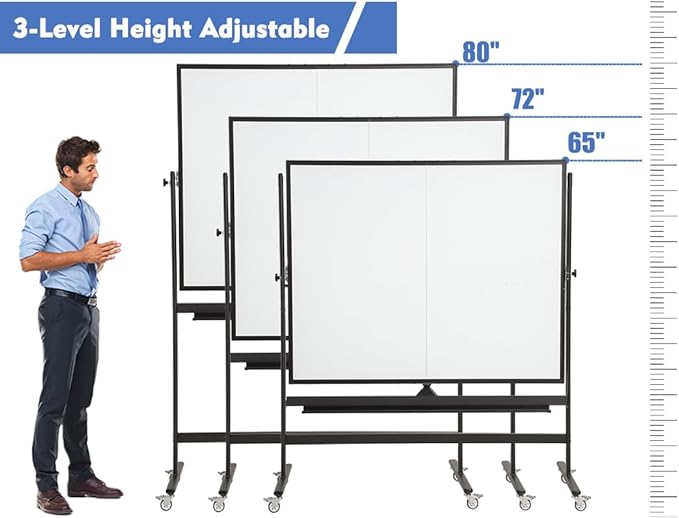Large Magnetic Mobile Whiteboard 96"x48", Rolling Double Sided Stand Whiteboard on Wheels, Reversible Adjustable Height/Angle Dry Erase Board 8' x 4' Easel White Board for Office Classroom, Black