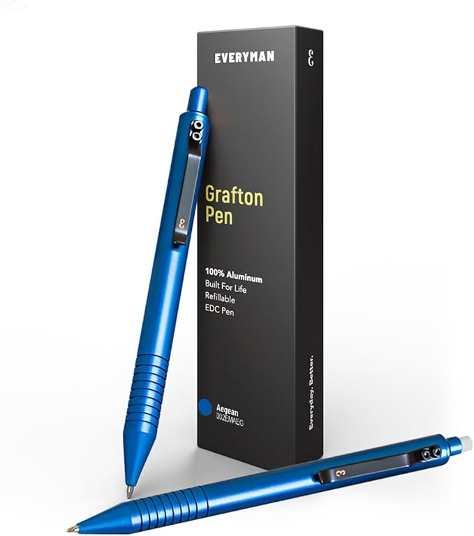 Everyman Grafton Pen and Pencil Set, Aegean | Premium EDC Metal Gel Ink Ballpoint Pen + Mechanical Pencil | Refillable Executive Writing Tools for Office, Business, Men’s Gift & Daily Use