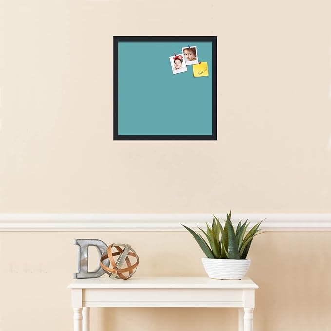 PinPix 17x17 Inch Cork Bulletin Board. This Decorative Framed Pin Board Comes with Aqua Pastel Design and a Satin Black Frame. Ideal for Home Office Decor or Message Board (PinPix-1806)