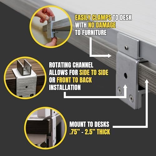 OBEX Polycarbonate Office Desk Mounted Privacy Screen Adjustable Table Top Panel Divider, Universal Aluminum Bracket-USA Made, 18" x 60", White