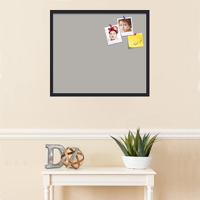PinPix 28x24 Inch Cork Bulletin Board. This Decorative Framed Pin Board Comes with Dark Stone Design and a Satin Black Frame. Ideal for Home Office Decor or Message Board (PinPix-1808)