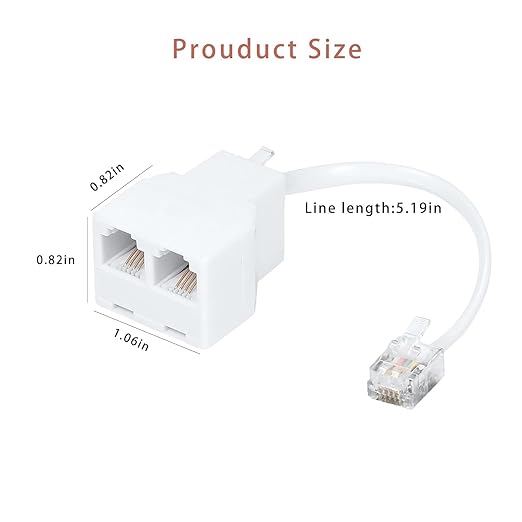 RJ11 Cable 2 Way Telephone Splitter 3 Pack, White, Splitter 6P4C Connector Phone Line Cord Adapter with Cable for Landline Telephone Wire, Suitable for Telephone, Fax Machine