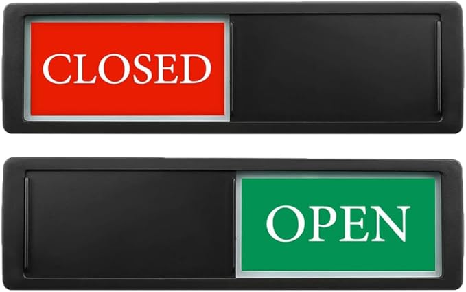 Open Closed Sign for Business Door, Open Signs privacy Slide Door Sign Indicator for Business Storefront, Restroom, Office Door, Wall, Window, Restaurants, Retail Salon Shops (Black)