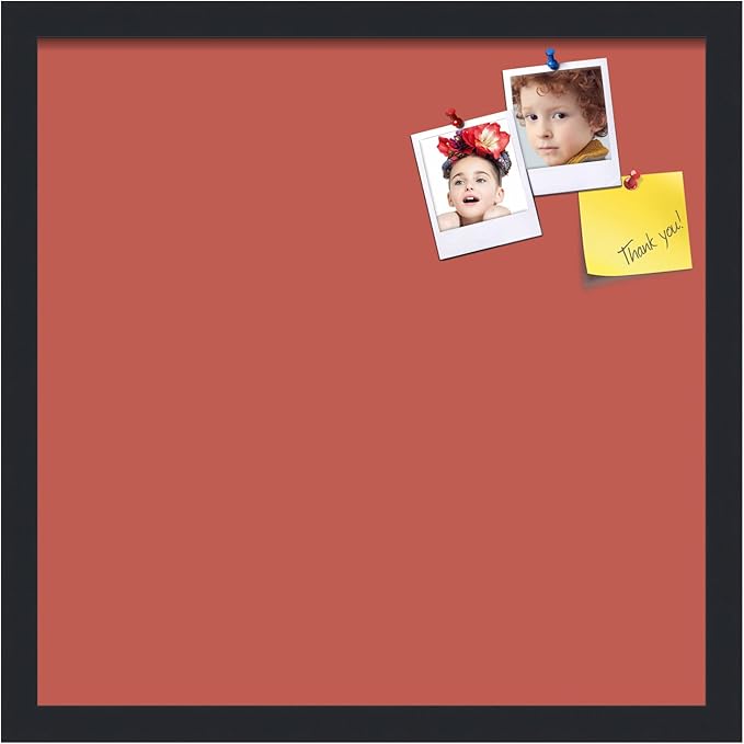 PinPix 18x18 Inch Cork Bulletin Board. This Decorative Framed Pin Board Comes with Crimson Pastel Design and a Satin Black Frame. Ideal for Home Office Decor or Message Board (PinPix-1807)