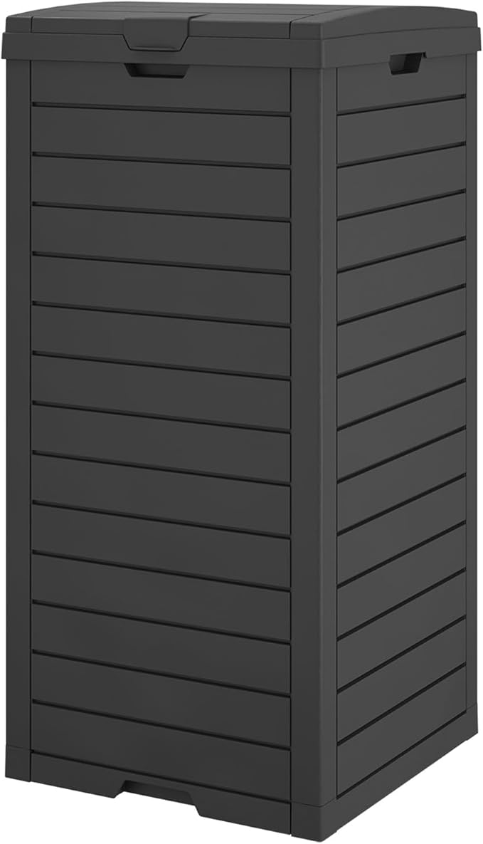Outdoor Trash Can, 31 Gallon Garbage Can with Tiered Lid and Drip Tray, Waterproof Resin Patio Waste Bin for Garden, Backyard, Deck