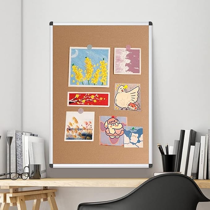 VIZ-PRO Cork Notice Board, 36 X 24 Inches, Pack of 2, Silver Aluminium Frame