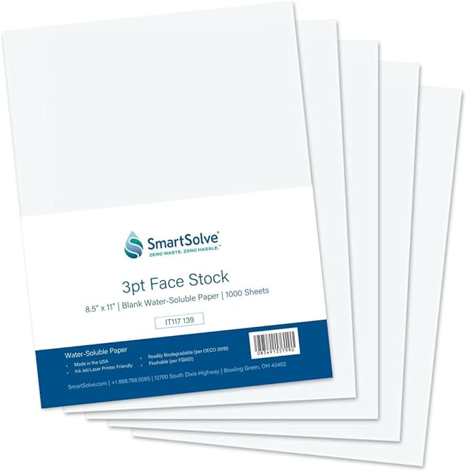 3 pt. Water-Soluble Paper | Dissolves Quickly in Water | Biodegradable | Eco-Friendly | Printer Compatible | Crafts, Drawing, Notes | Letter Size, 8.5” x 11” | Pack of 1,000 White Sheets