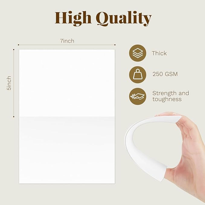 Goefun Blank Note Cards and Envelopes 5 x 7 Folded Cardstock and A7 Envelopes Self Seal 100 Pack for Invitations, Wedding, DIY Greeting Cards, Birthday