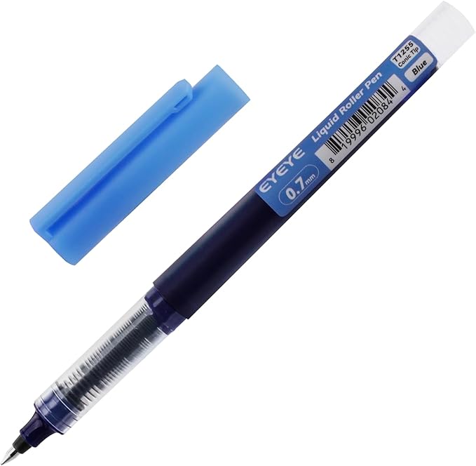 EYEYE Liquid Ink Rollerball Pens 12 Pack, 0.7mm Fine Point Roller Ball Pens Quick Dry, Blue Ink Pens Fine Point Smooth Writing Pens for Journaling, Note Taking, Office and School Supplies