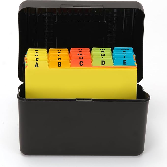H4D Index Card Holder 3x5 Inches with 25 Plastic Dividers, Black
